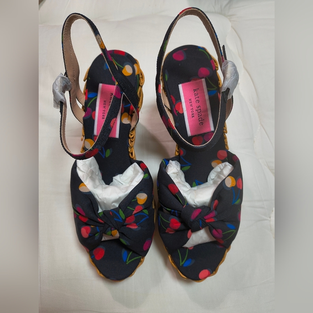 NEW Women's Kate Spade New York Anita Cherry Printed Wedge Sandals 8.5